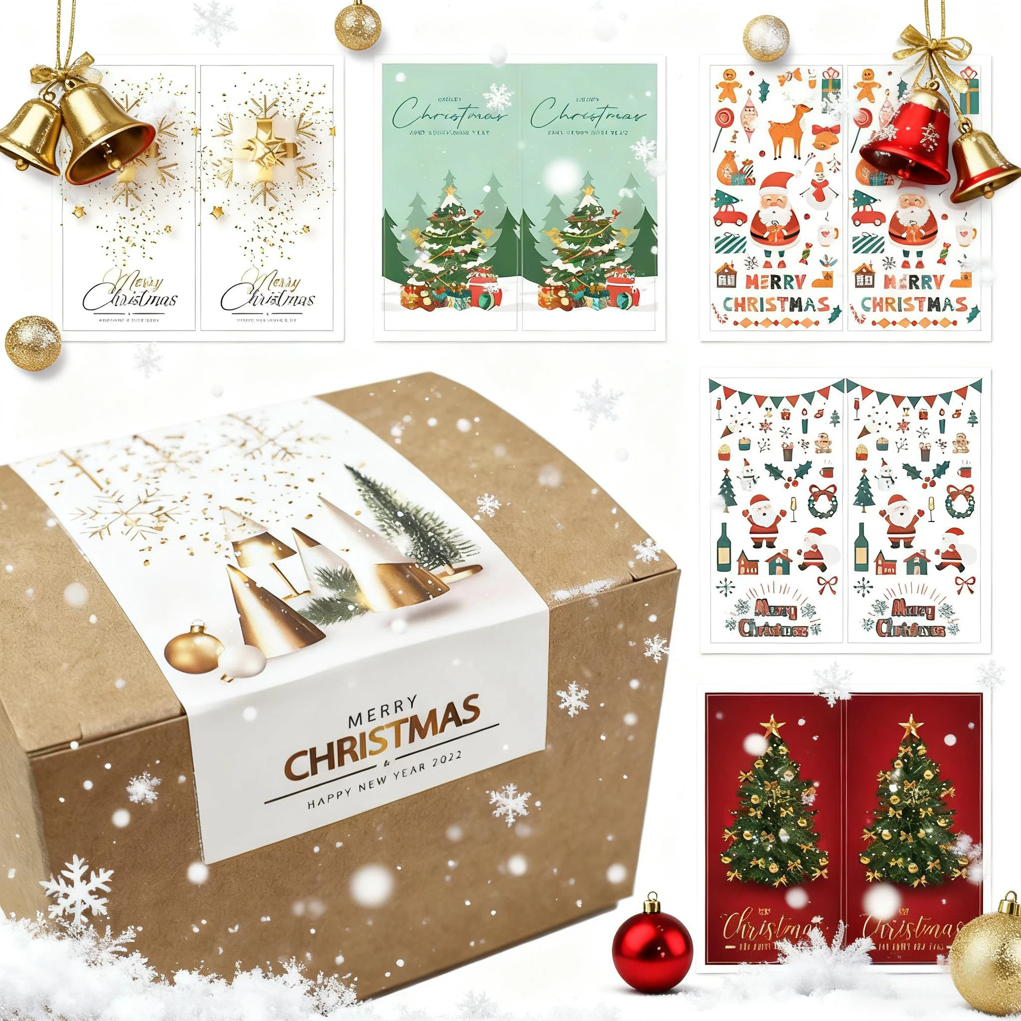 50 unids/pack de pegatinas de sellado rectangulares de Navidad, adhesivos festivos para cajas de regalo, etiquetas decorativas de Papá Noel, suministros para envolver Navidad