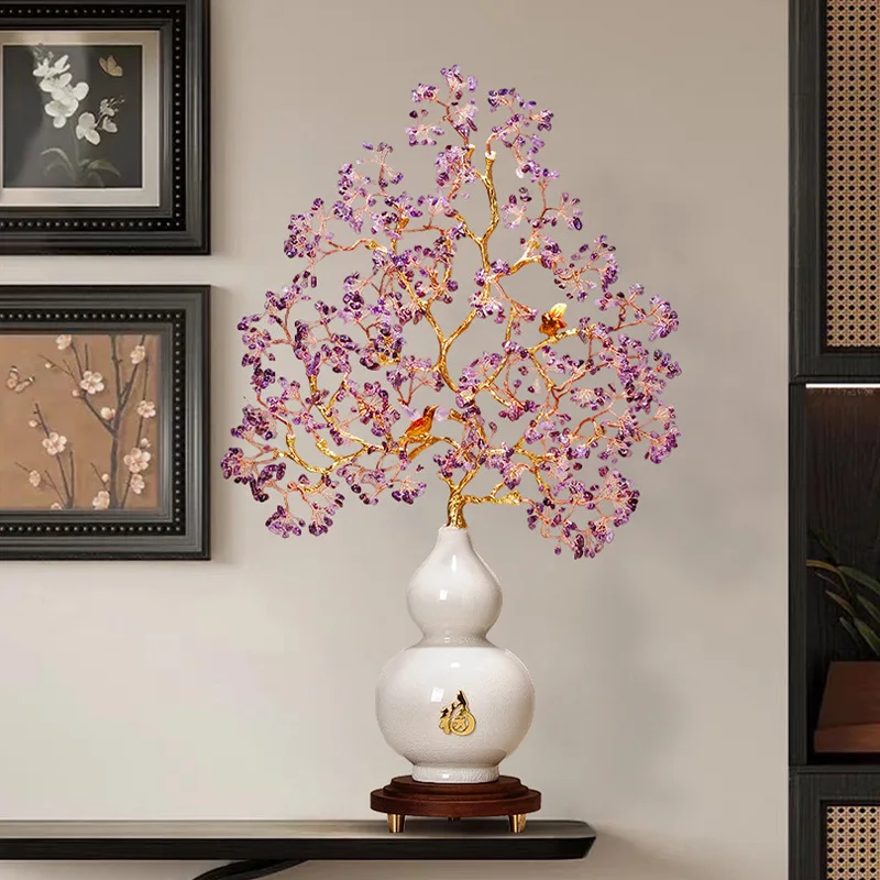 Luxury Amethyst Crystal Money Tree Gourd Feng Shui Decor Living Room Entryway Housewarming Gift