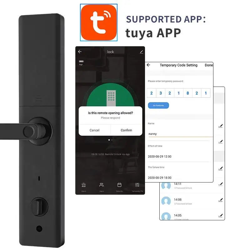 WiFi Smart Lock For Hotel With Tuya Or TTlock Fingerprint And Password Keyless Digital Door Lock For Wooden Doors