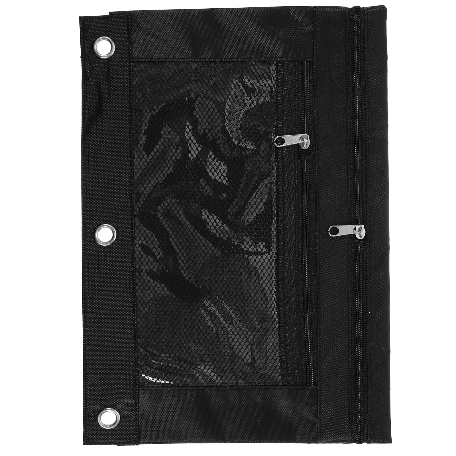 

Pencil Case Binder Pouch Black Large Capacity Zipper Dual Pockets Window 3 Ring Organizer School Office Travel Use Storage Bag