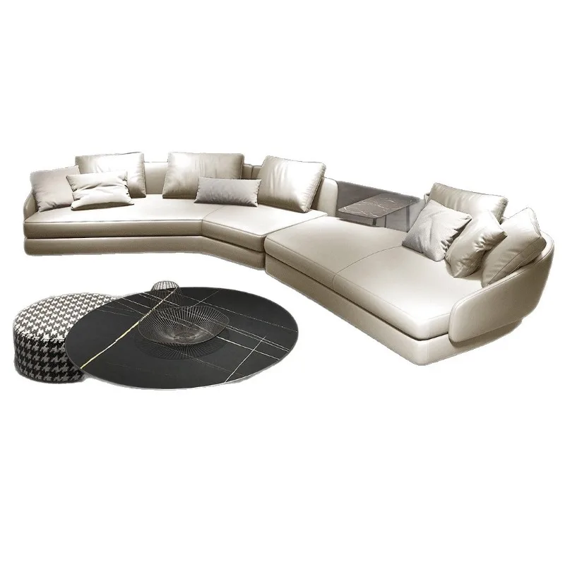 Minimalist leather sofa light luxury living room size special-shaped curved first-layer cowhide sofa combination