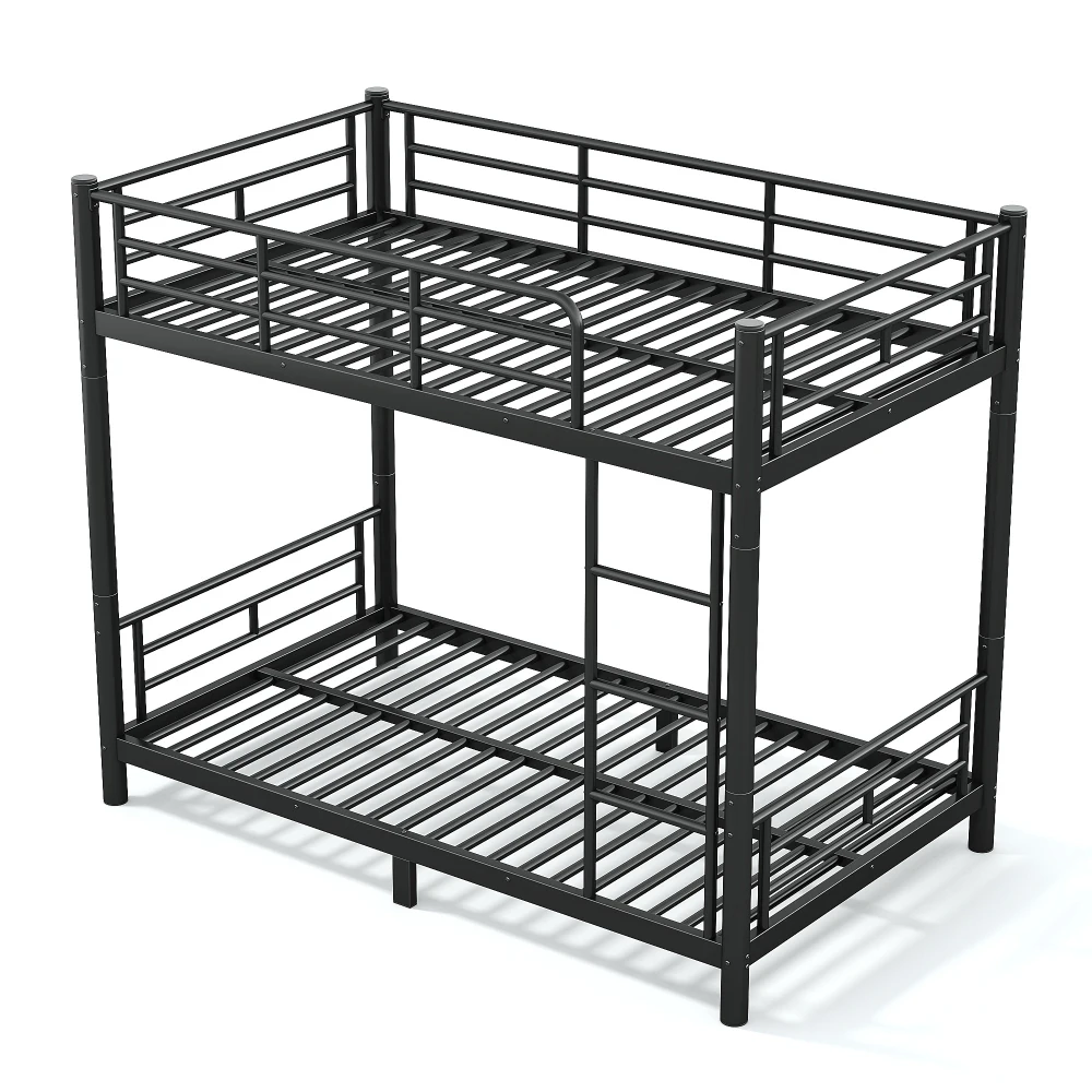 Black Twin XL Over Twin XL Metal Bunk Bed with Round Tube Frame, Separates Into Two Independent Twin XL Beds, Noise Reduced Construction, Space Saving Design for Teens Adults, No Box Spring Needed, Sturdy Bedroom Bunk Bed Frame view 8