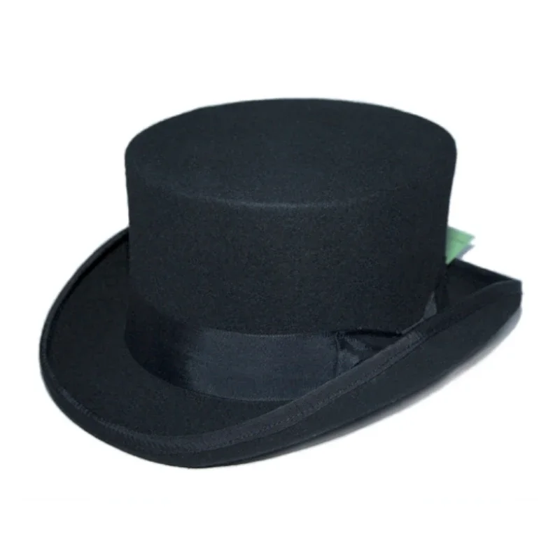 Black 11.5cm High Wool Felt Top Hat Victorian Traditional Formal Fedoras Cylinder Hats Tricks Stage Magic Costumes Detective