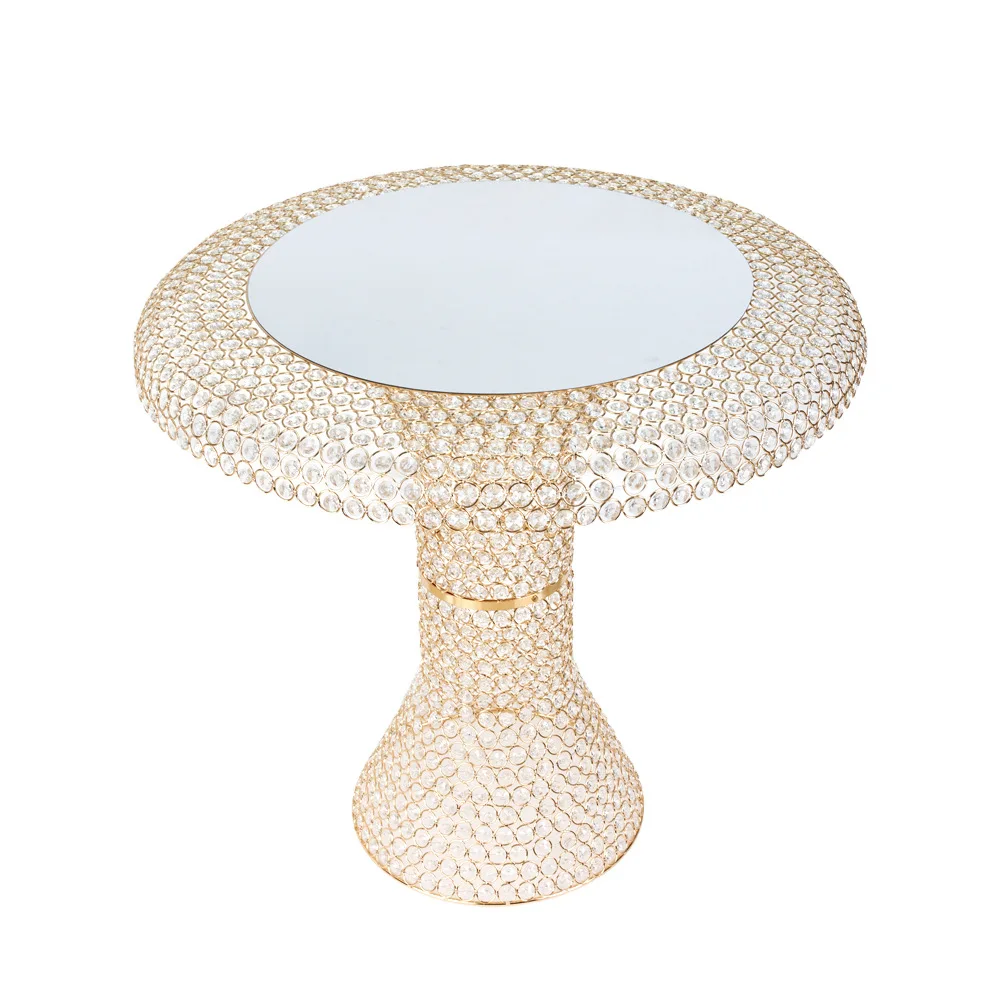 

Hot Sale Wedding Center Decoration Mirror Glass Top Table Rose Gold Clear Crystal Cake Stand