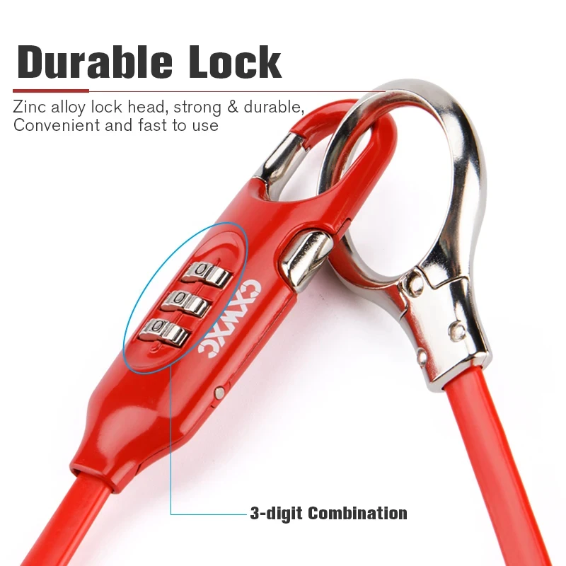 Bicycle Lock Lightweight Stainless Steel Cable 3 Digit Password Coded Lock Anti-Theft Helmet Luggage Locks Bike Security Lock