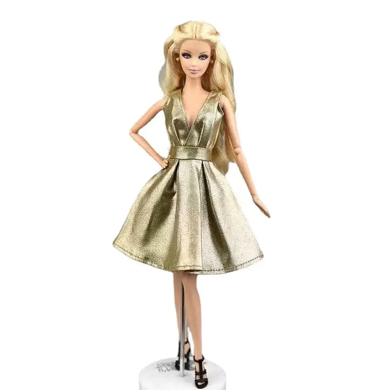 

11.5" Classic Gold Sleeveless Princess Dress Outfits for Barbie Doll Clothes V Neck Party Gown Vestidos 1/6 BJD Accessories Toys