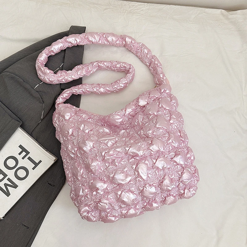 

Сплошные цветные сумки-тоут из микрофибры, клетчатые летние новые женские сумки с рюшами, горячая распродажа 2025, универсальные женские сумки с нитками