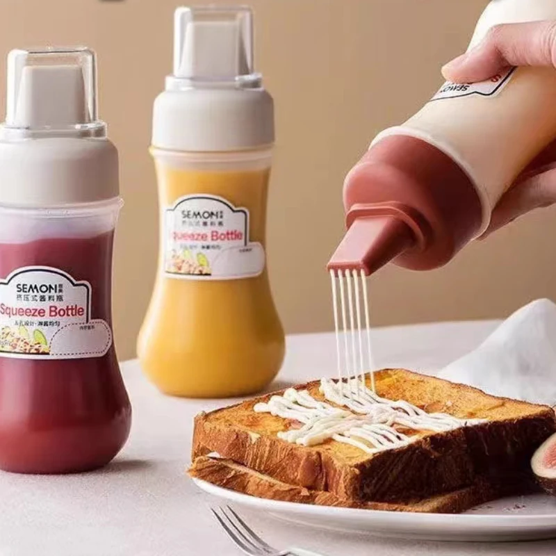 Five Hole Squeeze Sauce Bottle Plastic Salad Tomato Sauce Squeeze Type Household Kitchen Seasoning Bottle Can