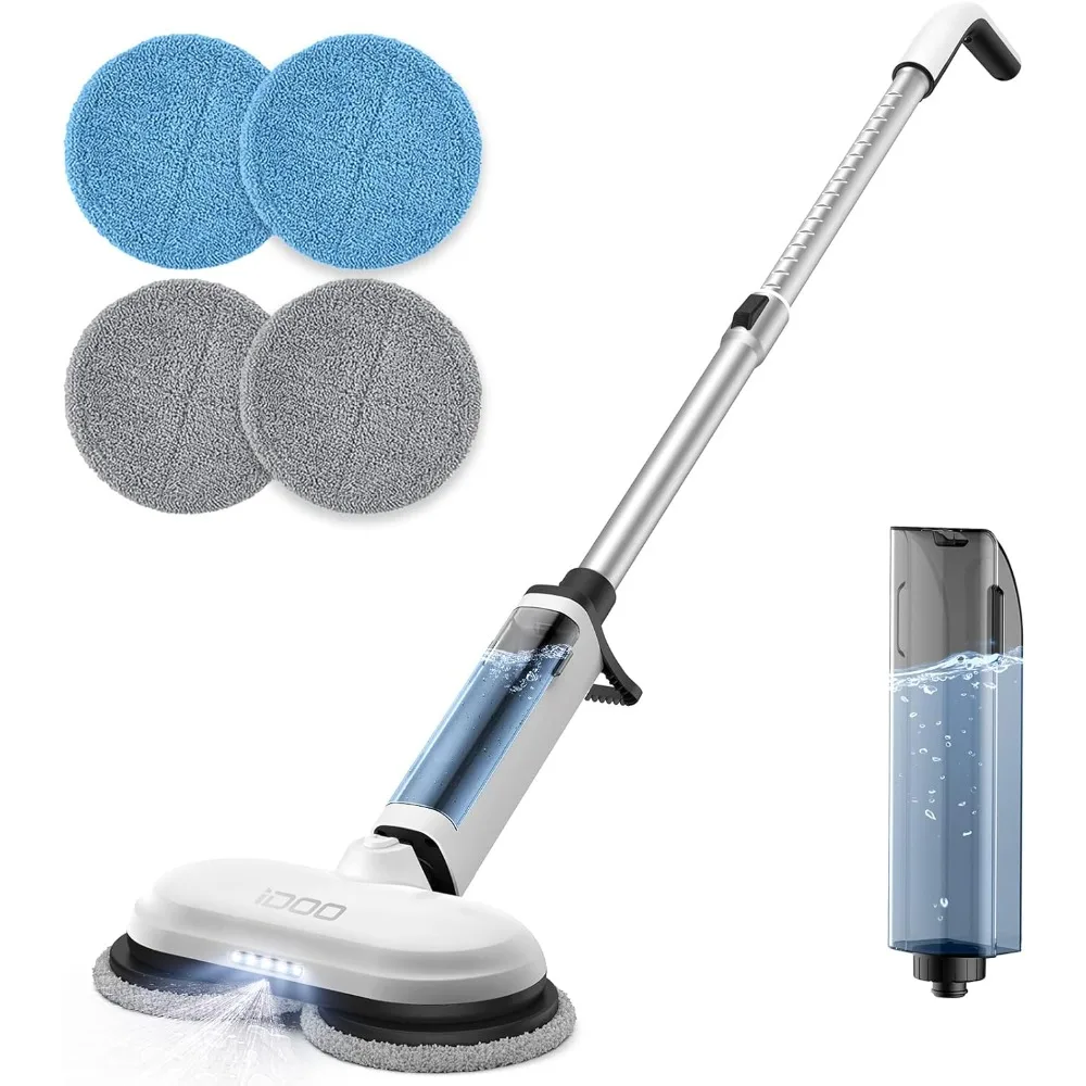 Cordless Electric Mop, Dual-Motor Electric Spin Mop with Detachable Water Tank & LED Headlight, Electric Floor Mop for Tile