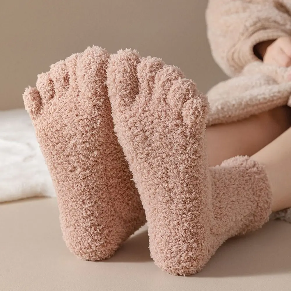 

Kawaii Thickened Warm Five Toe Fleece Socks Mid Tube Sleeping Five Toe Plush Socks Hosiery Simple Floor Socks Women Winter