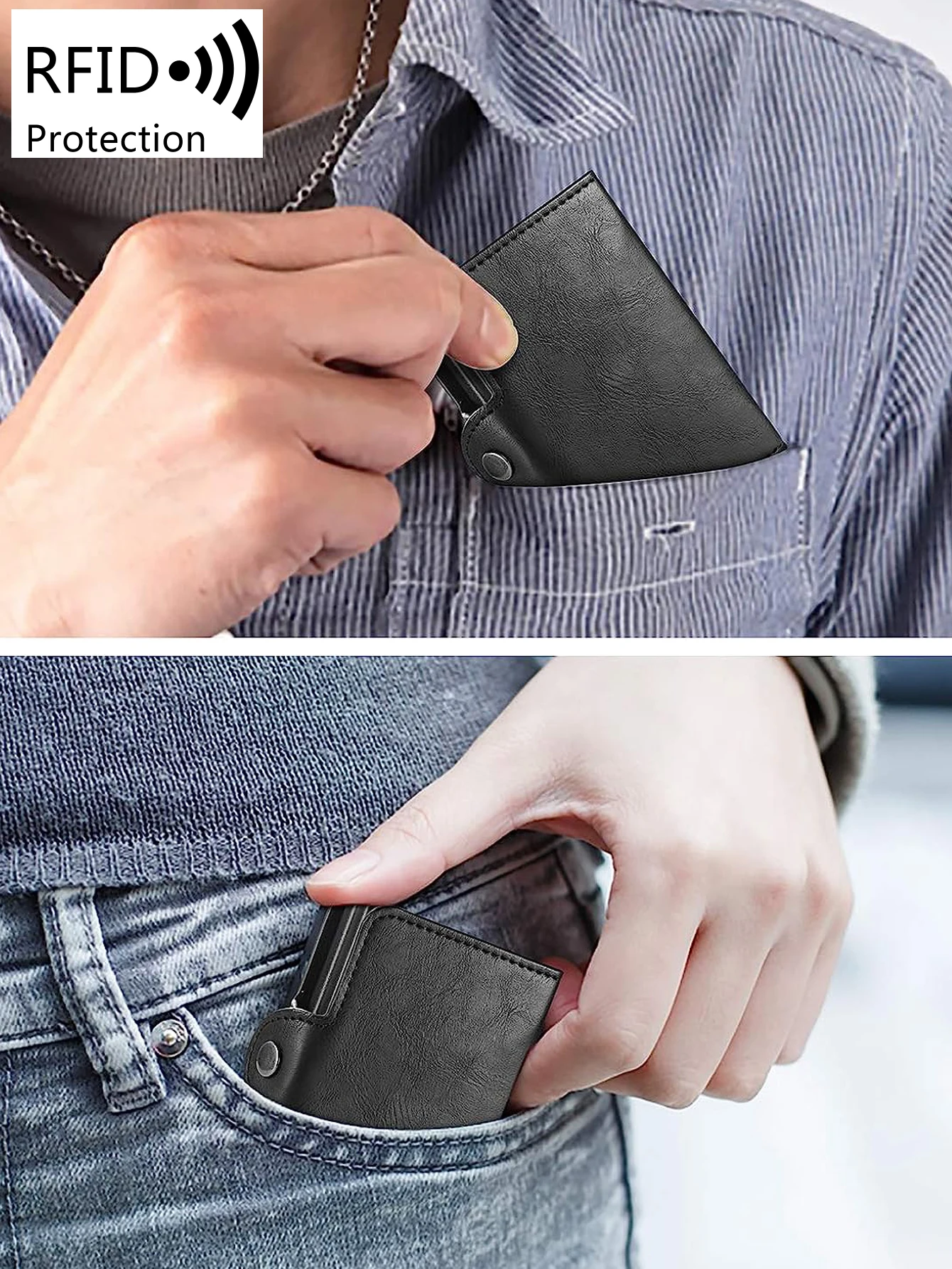 Porta carte di credito con blocco RFID, portafoglio con fermasoldi in pelle pop-up per uomo, porta carte doppia Porta carte di credito