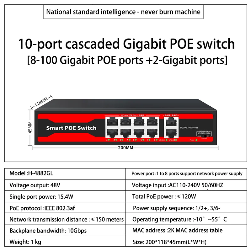 Serie POE Switch gigabit ethernet 4/6/8/16/24 poort, actieve POE voor IP-camera's, draadloze AP-switch, Gigabit IEEE 802.3 AF/AT