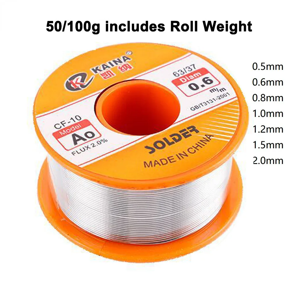 50/100g 0.5mm-2mm No-clean Rosin Core Solder Tin Wire Reel 63/37 CF-10 With 2% Flux And Low Melting Point For Electric DIY Weld