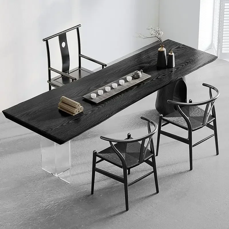 طاولة شاي خشبية سجل متفحمة باللون الأسود طاولة كبيرة لغرفة المعيشة بسيطة وخفيفة فاخرة صينية شاي منزلية نمط صامت