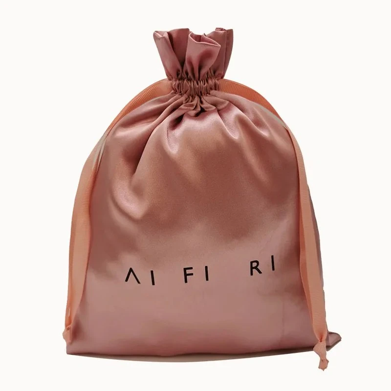 Custom Logo Satin Drawstring Bags Hair Extenssions Cosmetic Beauty Case Shoes Makeup Silk Packaging Bag Dustproof Sachet 50pcs