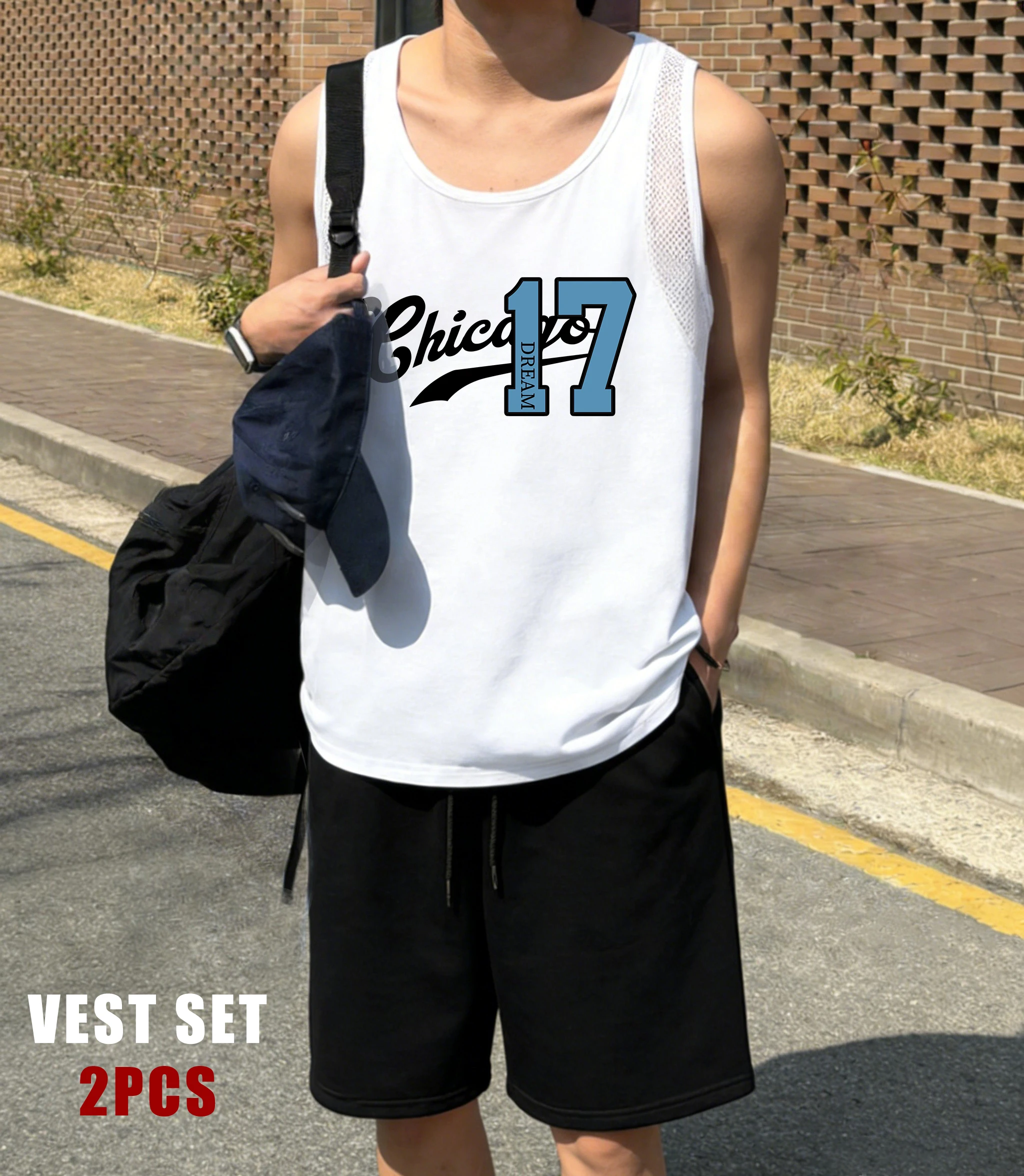 

Chicago Dream Number 17 Printing Men Reticular Vest Suit Soft Sleeveless Tee Fashion Drawstring Shorts Unisex Summer Sportsuit