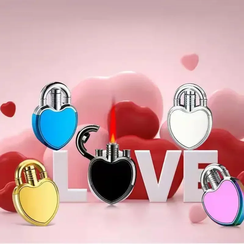 

Fashion Metal Love Style Butane Gas Lighter Portable Creative Cool Red Flame Ladies Cigarette Gadget Men's Gift Small and Cute