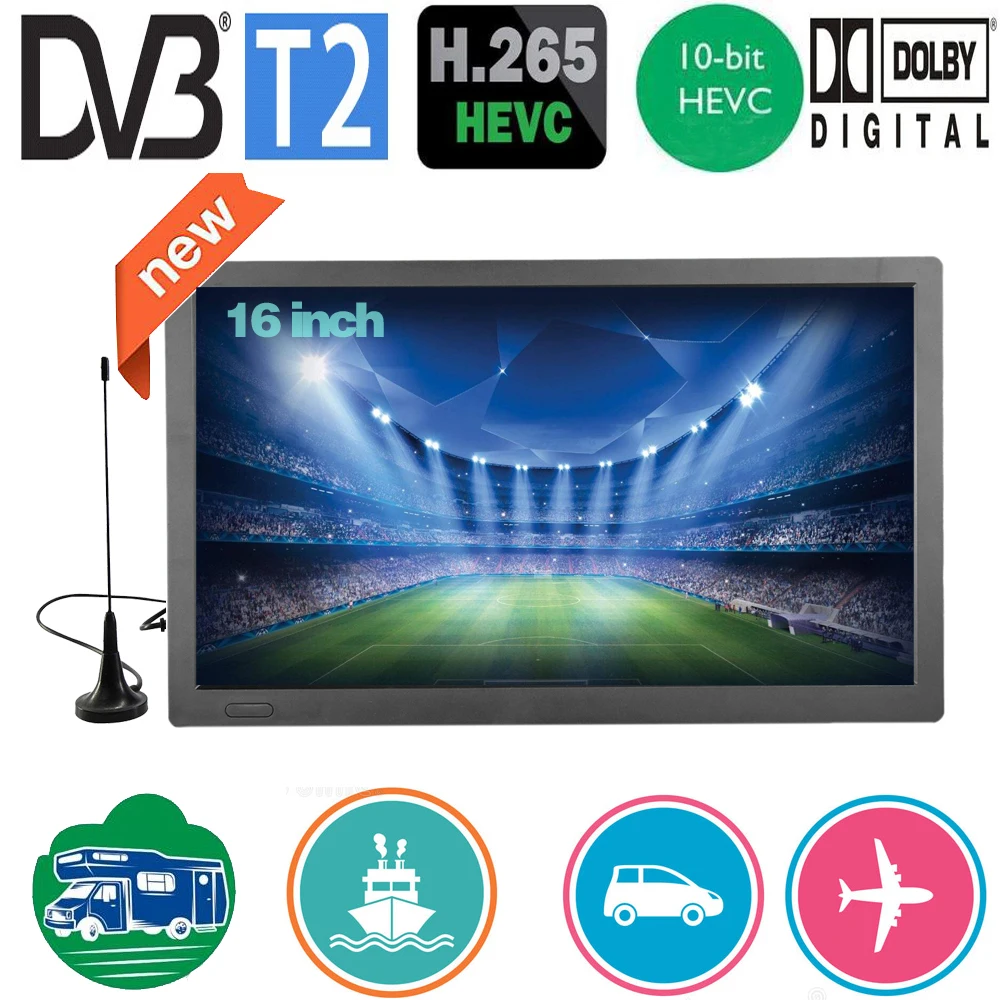 LEADSTAR D16 15.4 Inch Portable Mini Digital TV DVB-T2 ATSC ISDBT Decoder Hevc H265 10Bit Tuner Code Car Tv Kitchen TV Dolby AC3