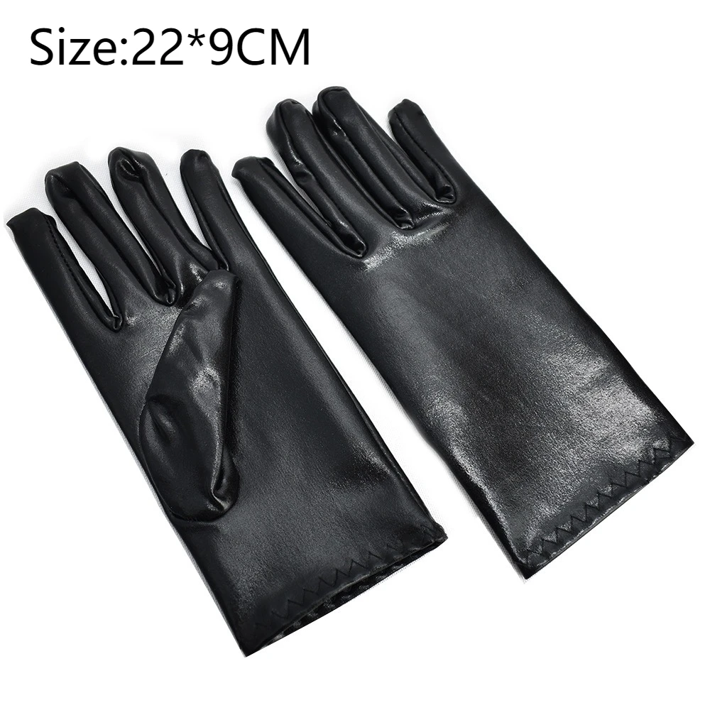 قفازات جلدية لامعة عصرية قصيرة للحفلات لعب الأدوار قفازات فاسق لمرحلة الرقص قفازات آداب الأداء #6