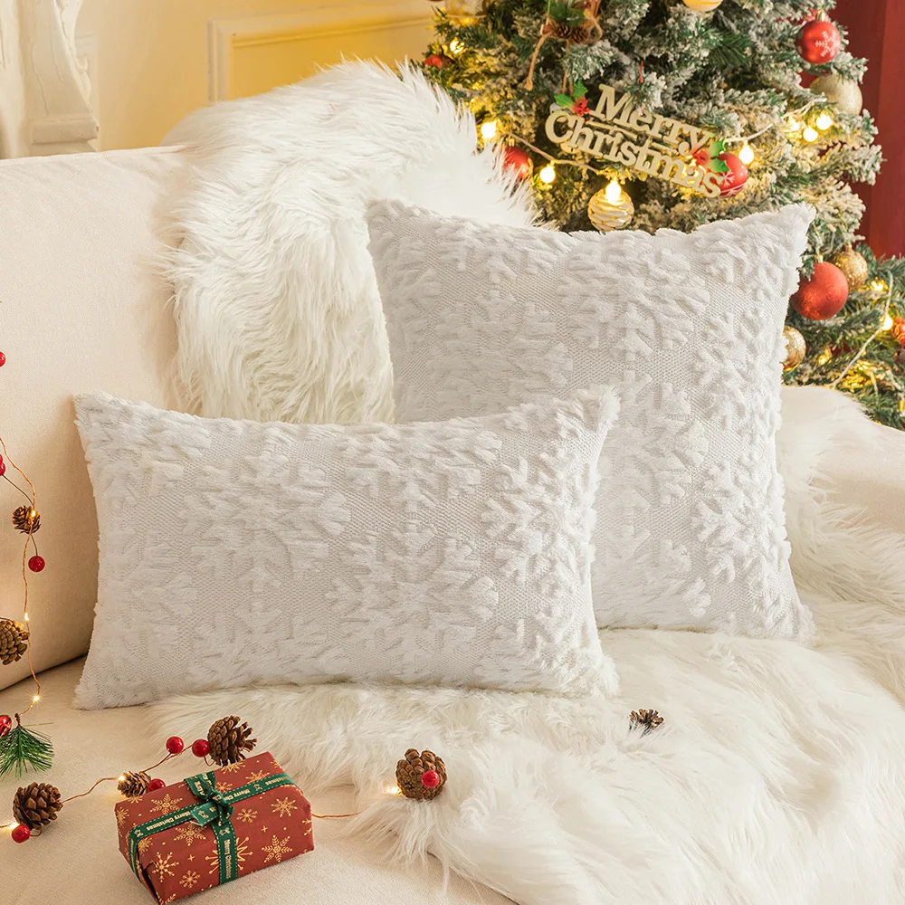 

Christmas Pillow Cover, Plush Snowflake Christmas Tree, Embroidered Plush Living Room Sofa Cushion, Holiday Party Decoration Pil