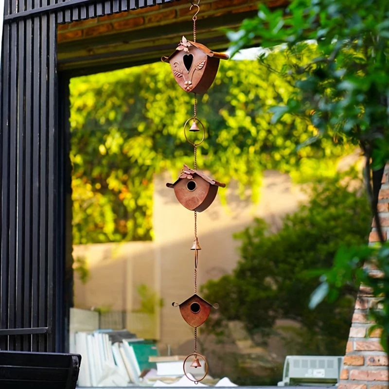 Gold Bird Houses Rain Chain For Heavy Rain, Functional & Decorative Replacement Downspout Chain For Outside Rainchain