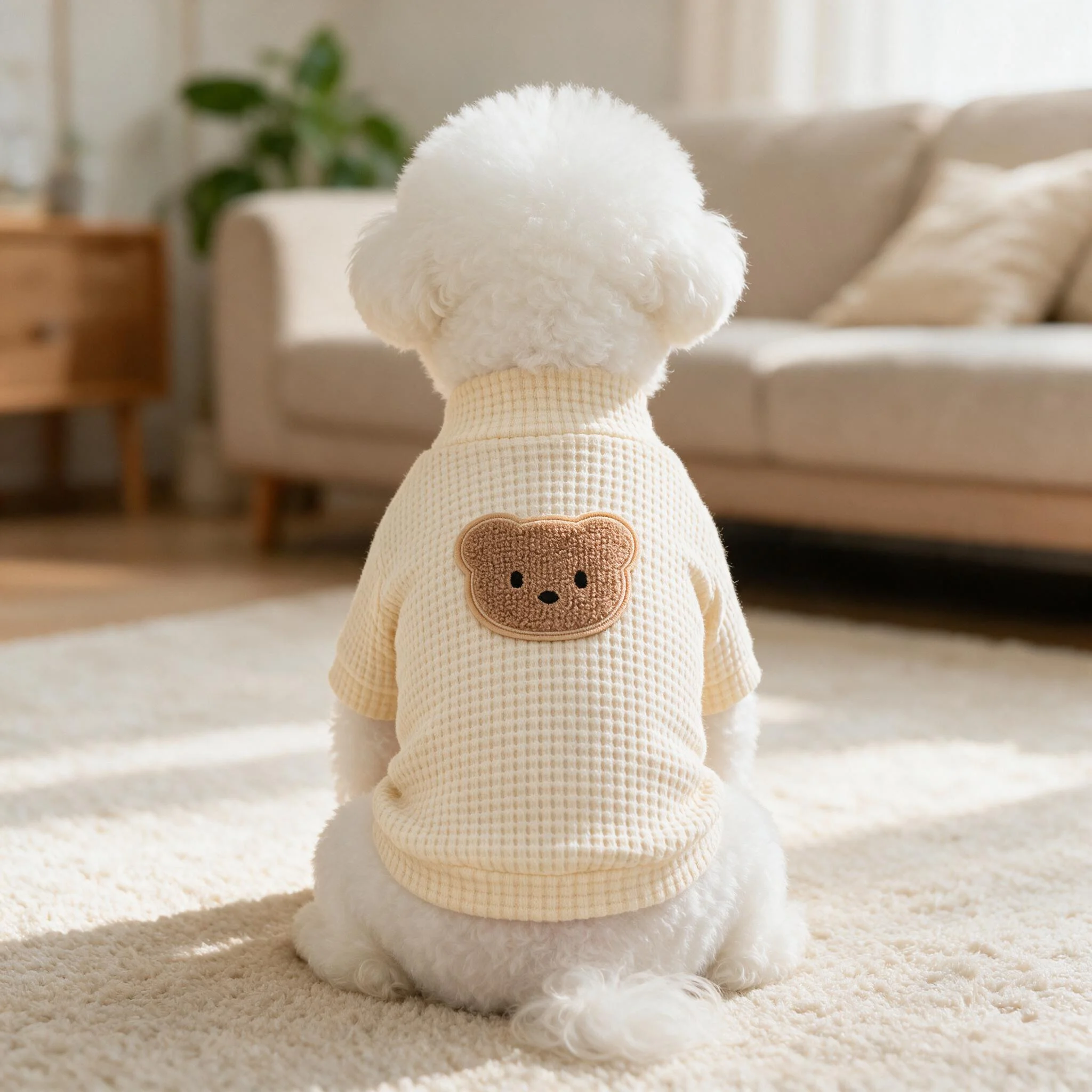 Waffelstrick-Hunde-T-Shirt, Braunbär-Handtuch-Stickerei-Oberteil, Kurzärmelig, Geeignet für Kleine und Mittelgroße Hunde – Detail 3
