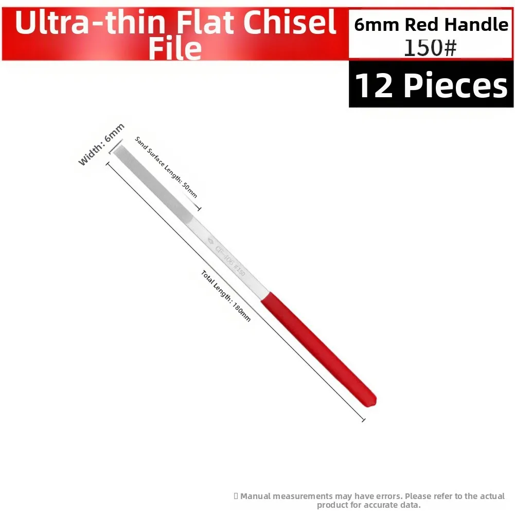 12 Piece Flat And Oblique File Set 45 Steel Electroplated With Ergonomic Soft Rubber Handle For Metal Wood Working Tools