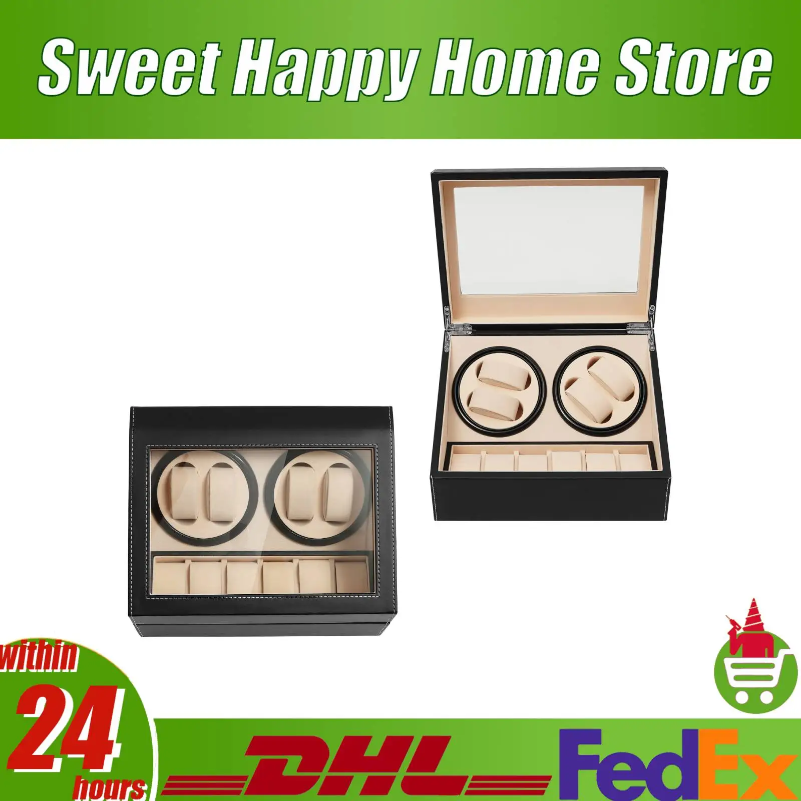 Boîte de rangement pour montres à 10 compartiments, boîte à montres rotative avec couvercle en verre, style vintage pour collectionneur, vitrine de présentation