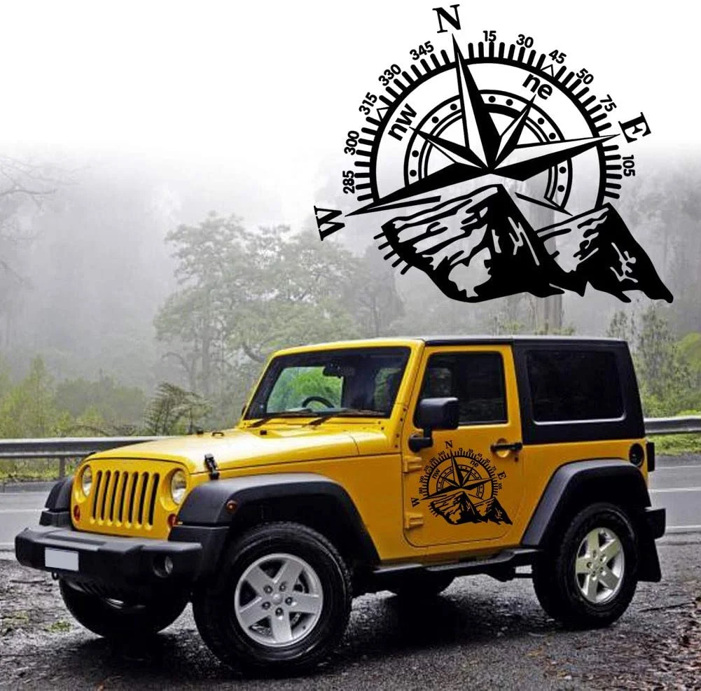 Stiker mobil Off-Road SUV, 1 buah stiker sisi tubuh Kompas stiker gunung untuk SUV Off-Road tahan air