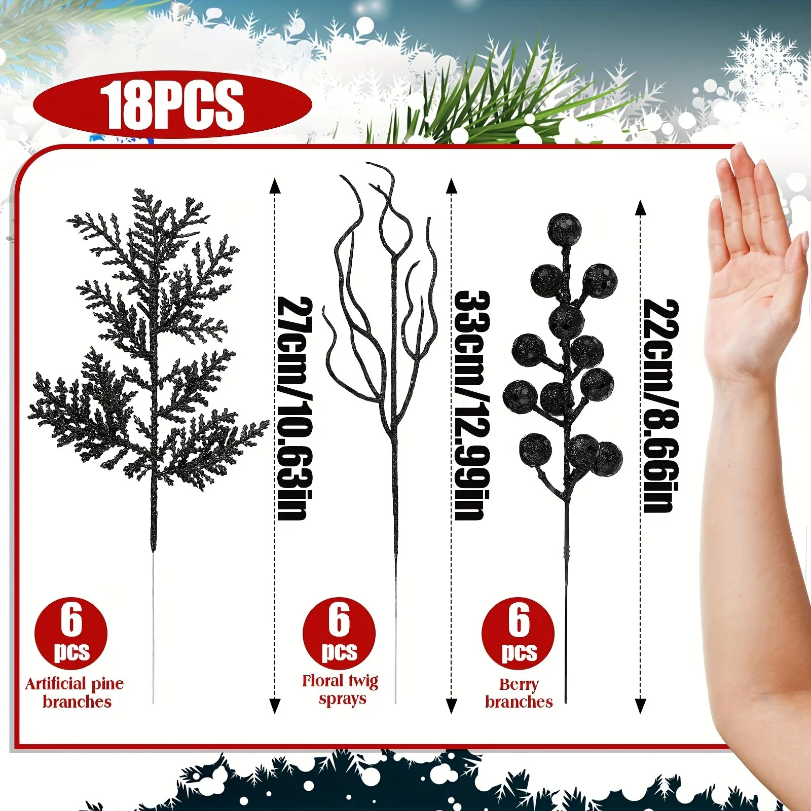 18 Stücke Künstliche Beerenzweig Weihnachtsdekoration Weihnachtsbaum Ornamente für Wohnkultur Navidad Neujahr 2025 Dekor Zubehör – Detail 12