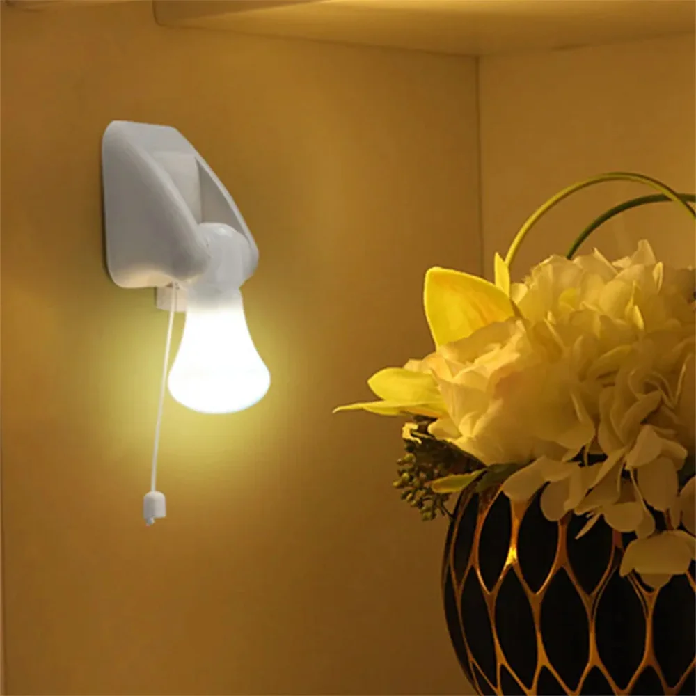 Pull Cord Wall Lamp LED Night Lights Cabinet Closet Table Lamp Self Adhesive Bulb For Home Toilet Bedroom Lighting Battery Power