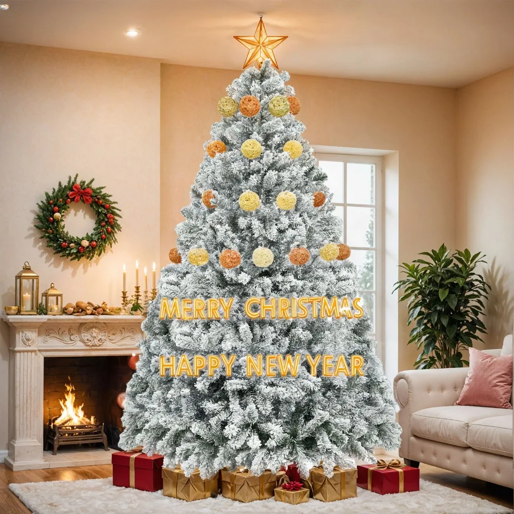 

7.5ft Snow Flocked Artificial Christmas Tree with 1346 Branch Tips&Foldable Base
