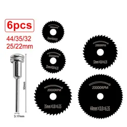 HSS Electric Cutting Saw Blade Set 6PCS 22-44MM Mini Circular Ultra Thin 3.2MM Rod Woodworking Metal Tools Grinder Accessories
