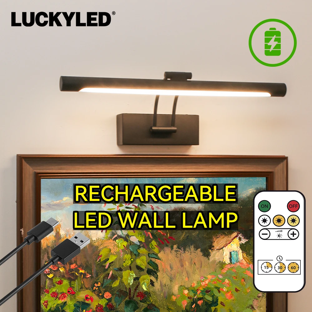 lukcyled lampada de parede led sem fio recarregavel controle remoto escurecimento pintura banheiro luz luz negra moderna 40cm 01