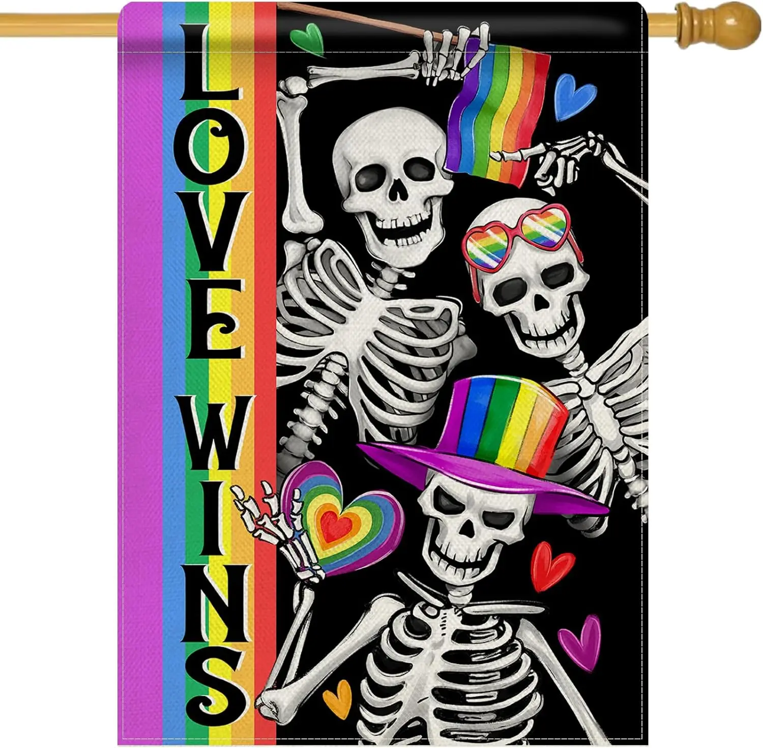 Pride Love Wins Rainbow Gothic Skeleton 12X18in House Flag Double
