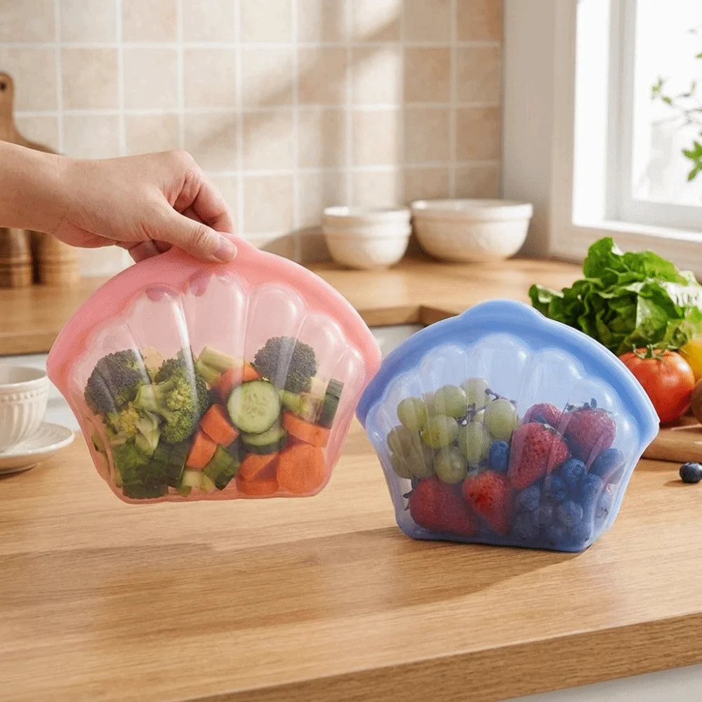 Shell Shape Silicone Food Storage Bag Food Grade Self Sealing Food Packaging Bag High-Temperature Sealed Preservation Bags
