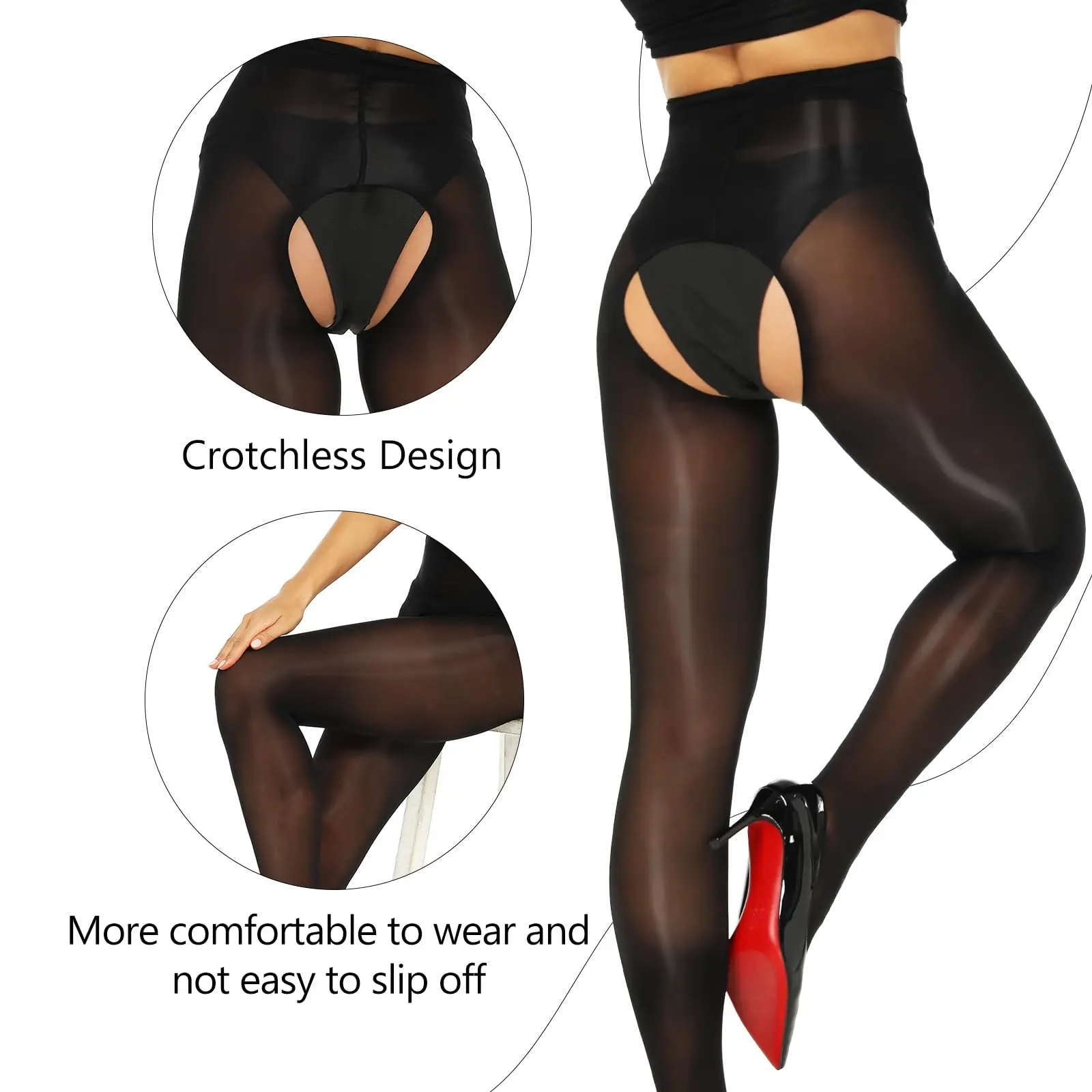 

Kave 2pairs Black Sexy Shiny Open Crotch Pantyhose for Women Ultra Oil Shimmer Tights High Waist Glossy Stockings Wholesale