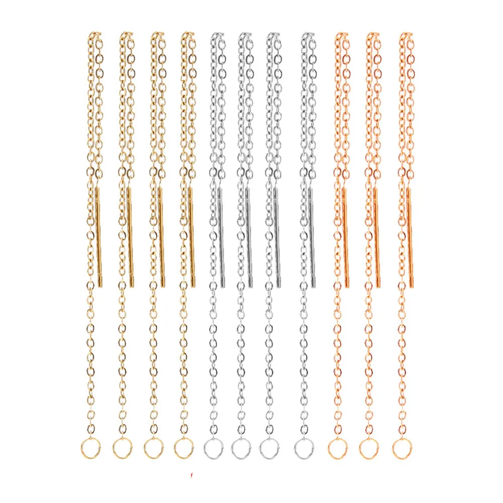 

10pcs Hypoallergenic Stainless Steel Gold Long String Ear Threads 8cm 9cm Tassel Chain Earrings with Loop 20 Gauge Pin