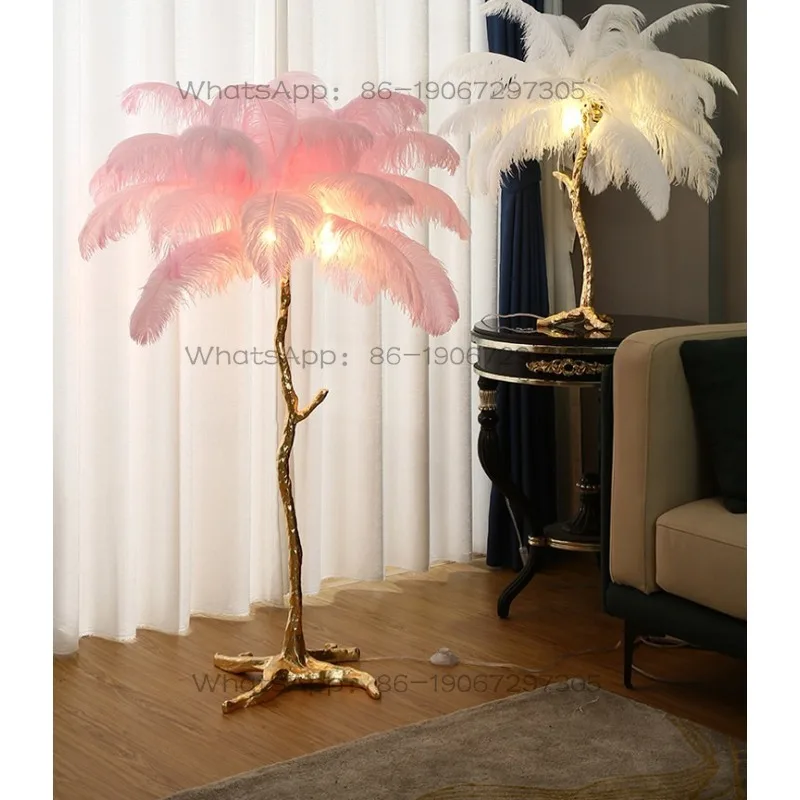 Internet celebrity ambient light American living room floor lamp Nordic bedroom ostrich feather lamp light luxury