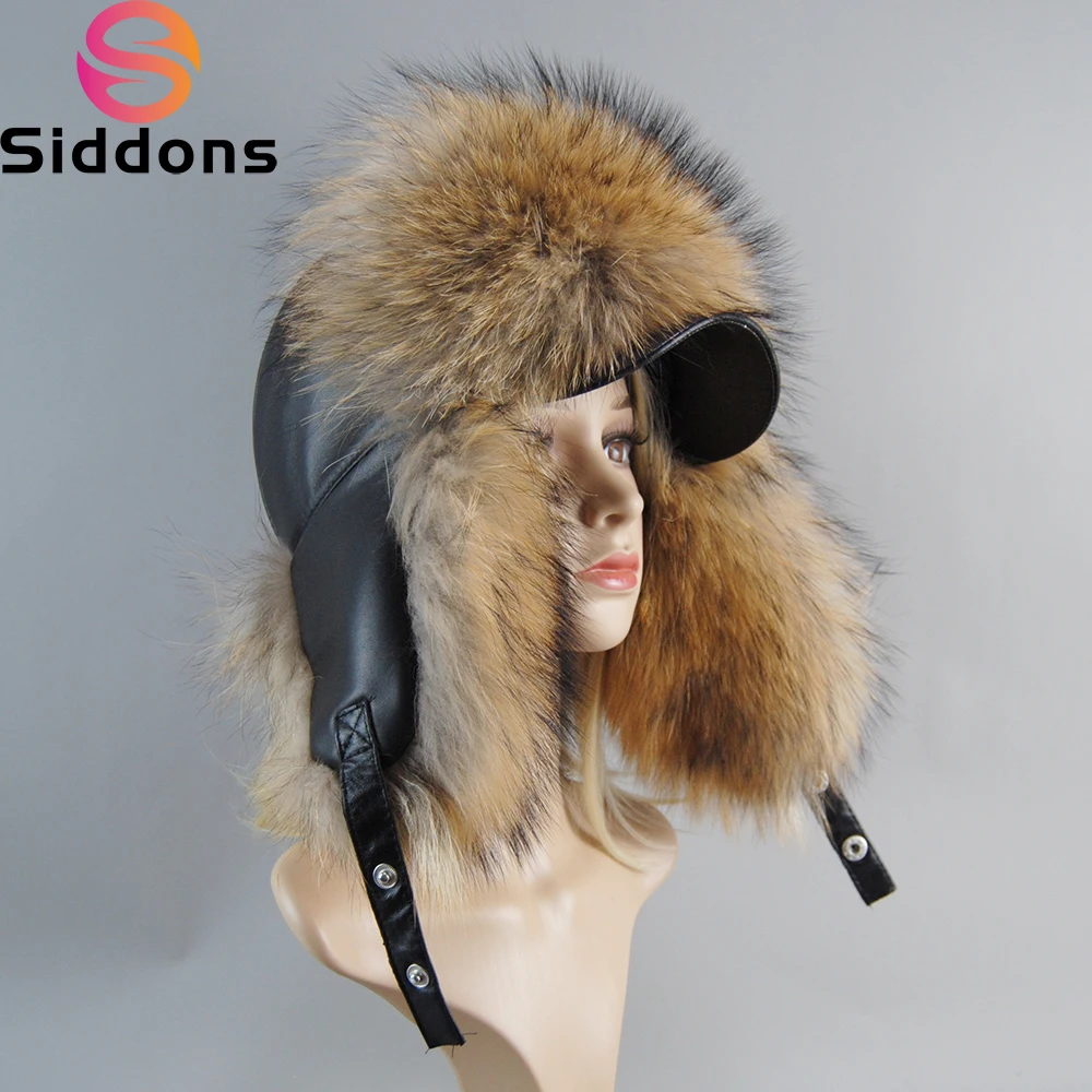 2024 New Style Winter Ushanka Hat Men Women's Pilot Aviator Bomber Trapper Hats Real Fox Fur Leather Snow Cap with Ear Flaps