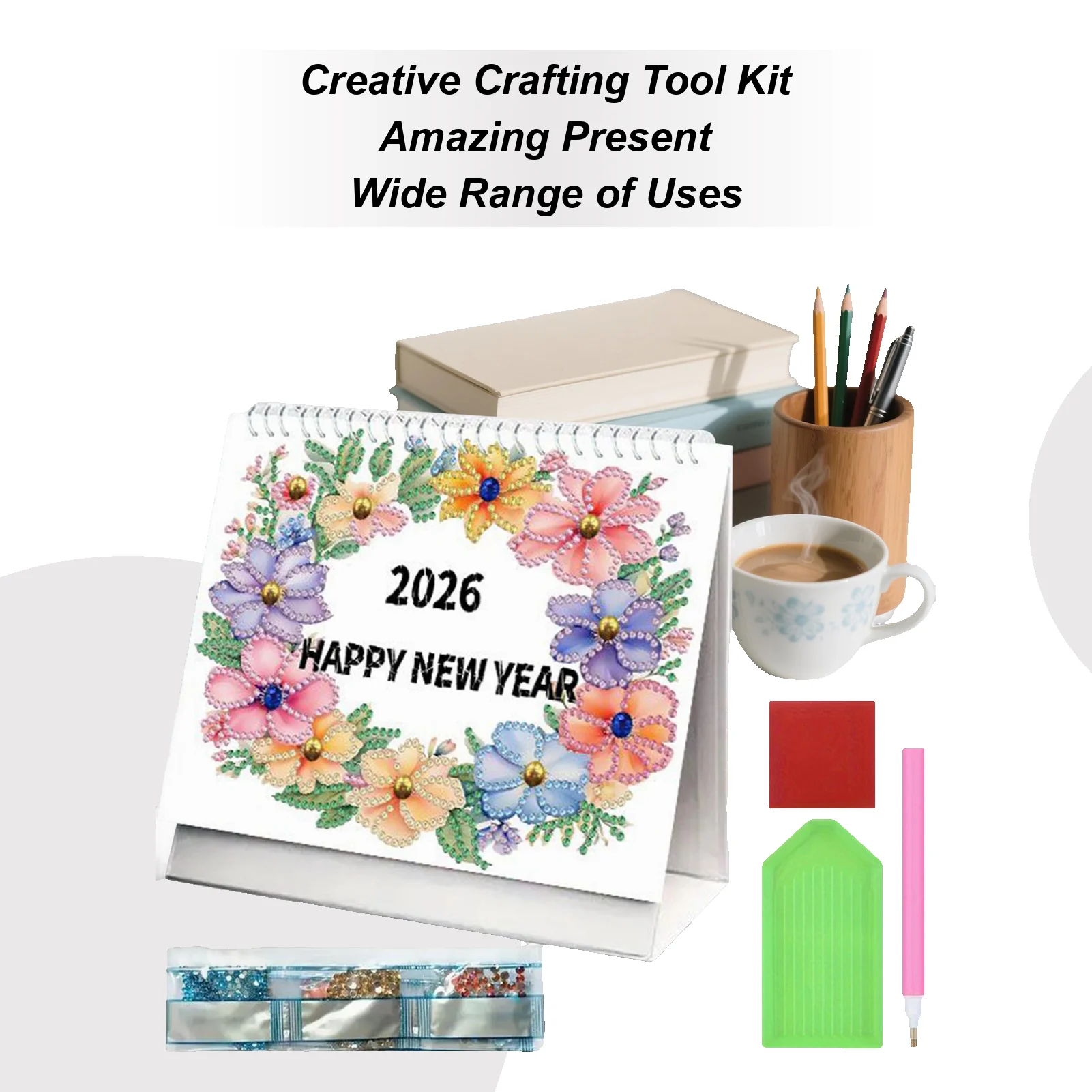 

Календари со стразами, 2026 год, планировщик расписания на 12 месяцев, настольный календарь для взрослых, подростков, любителей рукоделия, начинающих художников