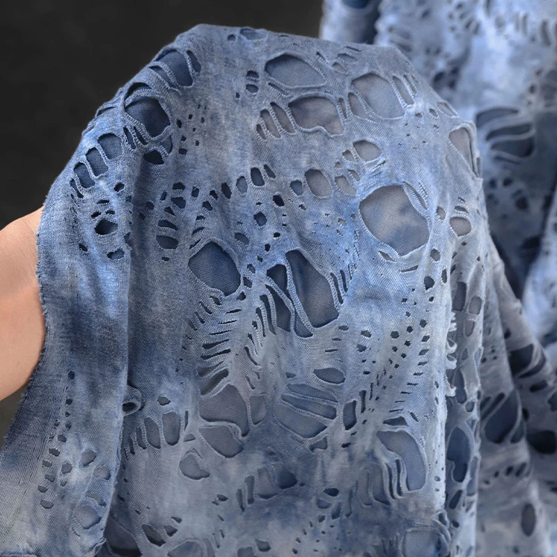 50cm Light Elastic Knitted Fabric 3D Textured Hole Designer Fabric Creative Reconstruction Texture Cloth for Clothing DIY Sewing