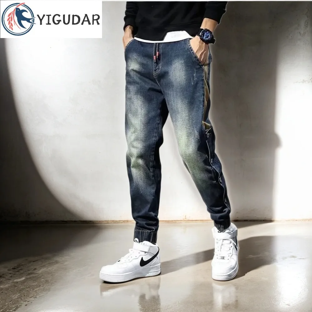 

Mens Jeans ropa hombre Fashion Pockets Desinger Loose fit Baggy Moto Jeans Men Stretch Retro Streetwear Relaxed Tapered Jeans