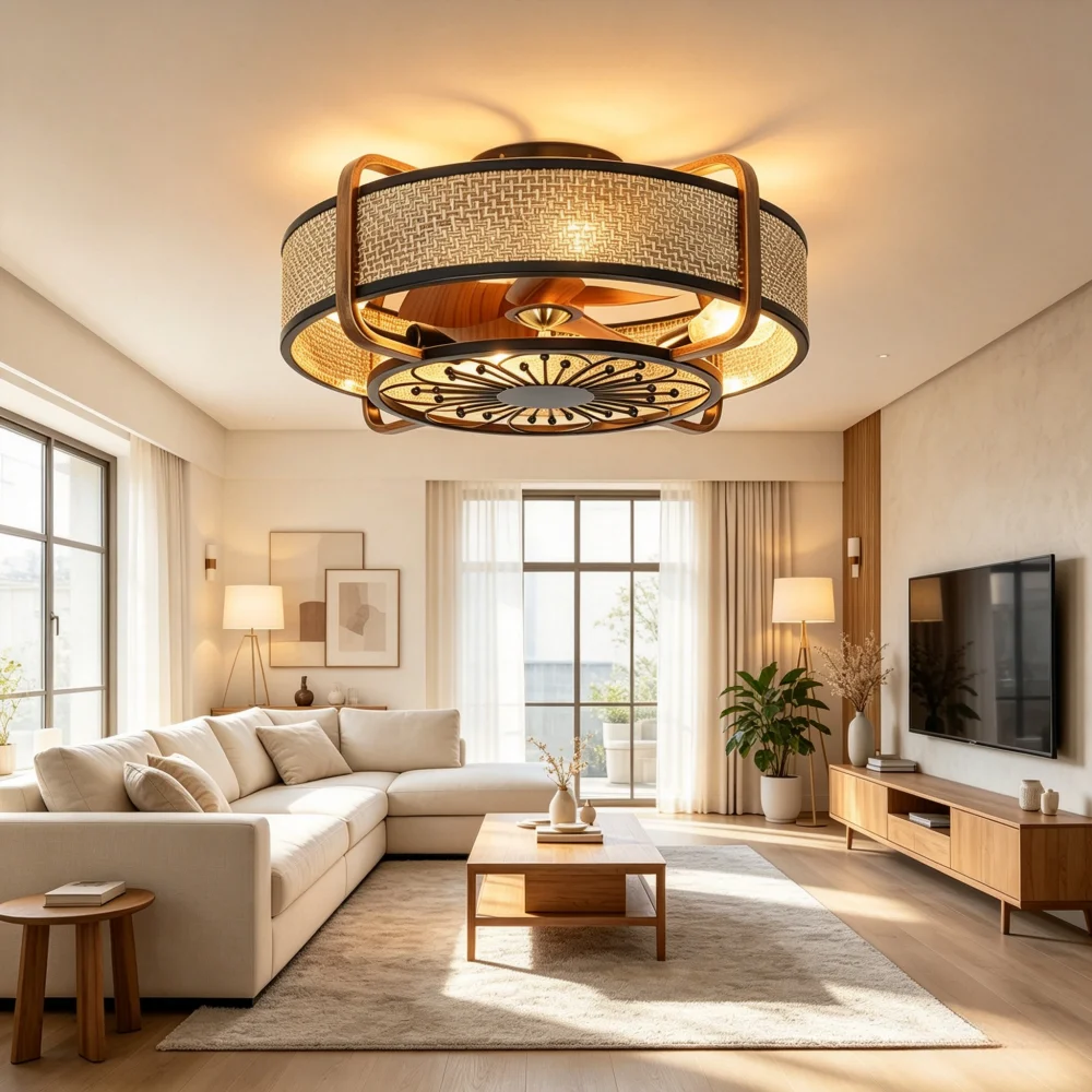 Retro Ironwork Ceiling Fan Light With Remote Control 6 Speeds Silent Ceiling Fan Lamp Bedroom Living Room Decoration Chandelier