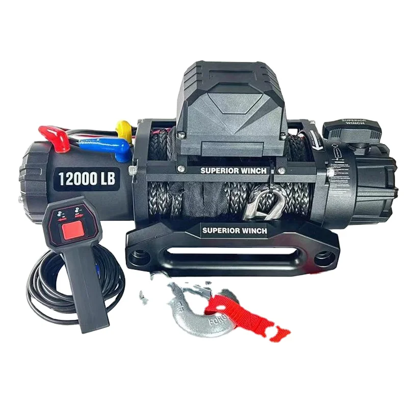 

4x4 Winch Electric Whinch 12000lbs 12 Volts Recovery Winch Off Road Heavy Duty 4 Inch Polyester Strap Cargo Lash OFFROAD Winch