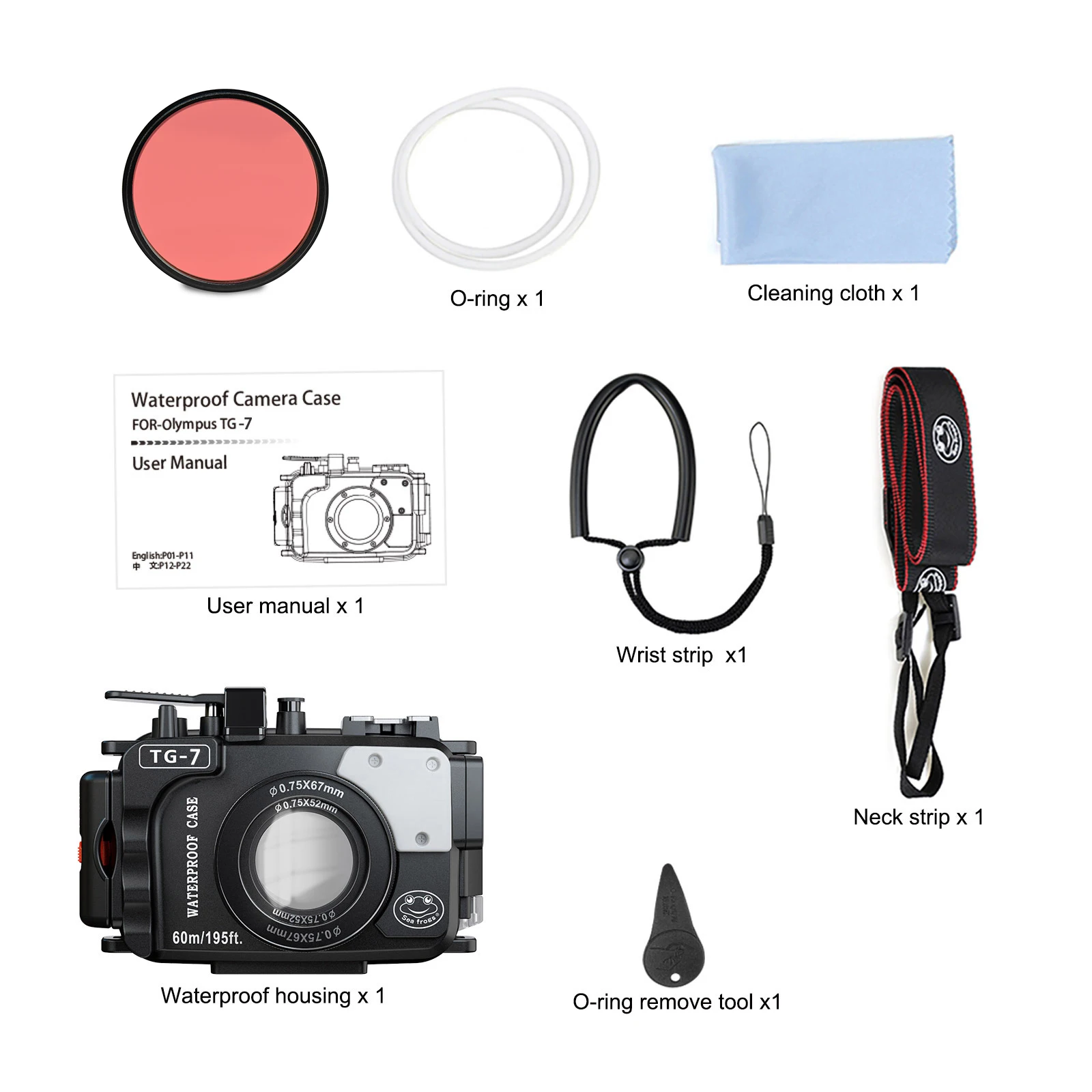 Seafrogs Custodia Subacquea Per Olympus TG-7 – Impermeabile Fino A 60m, Doppia Filettatura 52/67mm, Porte Fibra Ottica E Sensore Perdite