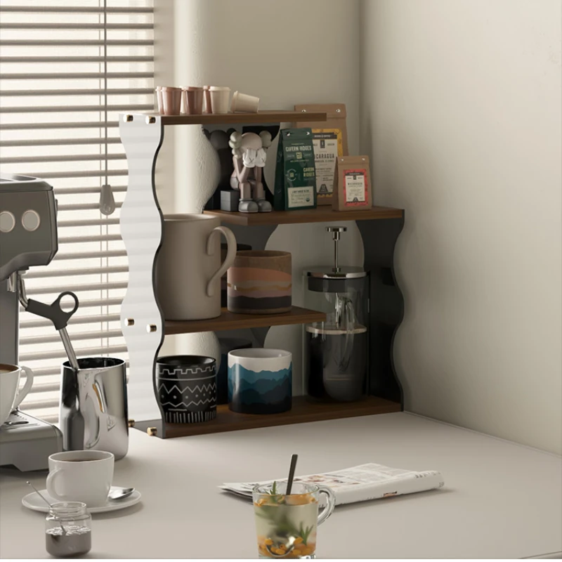 

Acrylic Wave Cup Rack Coffee Cup Organizer Multi-Tier Bar Counter Cup Storage Shelf Open-Style Teacup & Kettle Display
