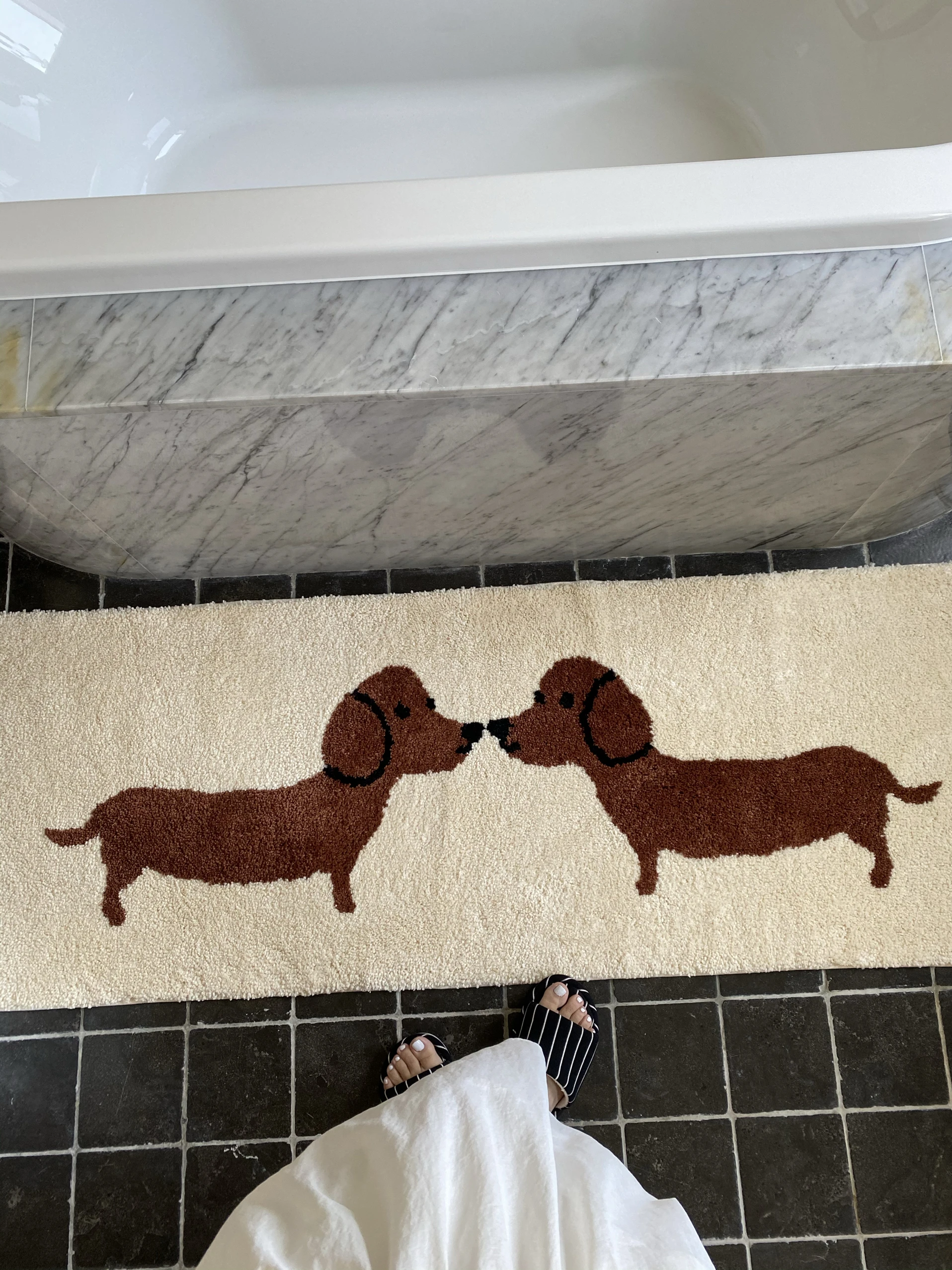 VIKAMA Cute Pet Dachshund Dog Bathing Mat White Base With Two Dogs Looking At Each Other Pattern - Washable Home Decoration