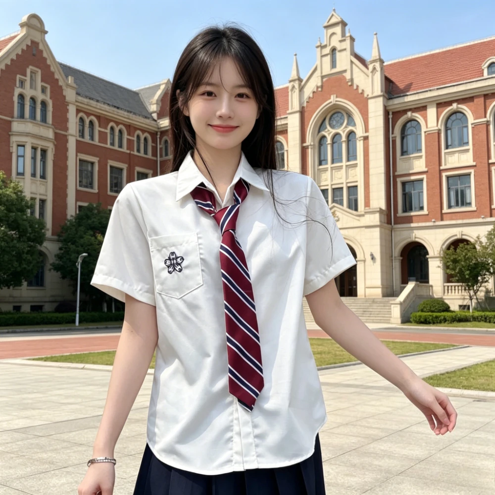 Japanese college style jk uniform summer short-sleeved top white design basic embroidered school uniform class uniform shirt