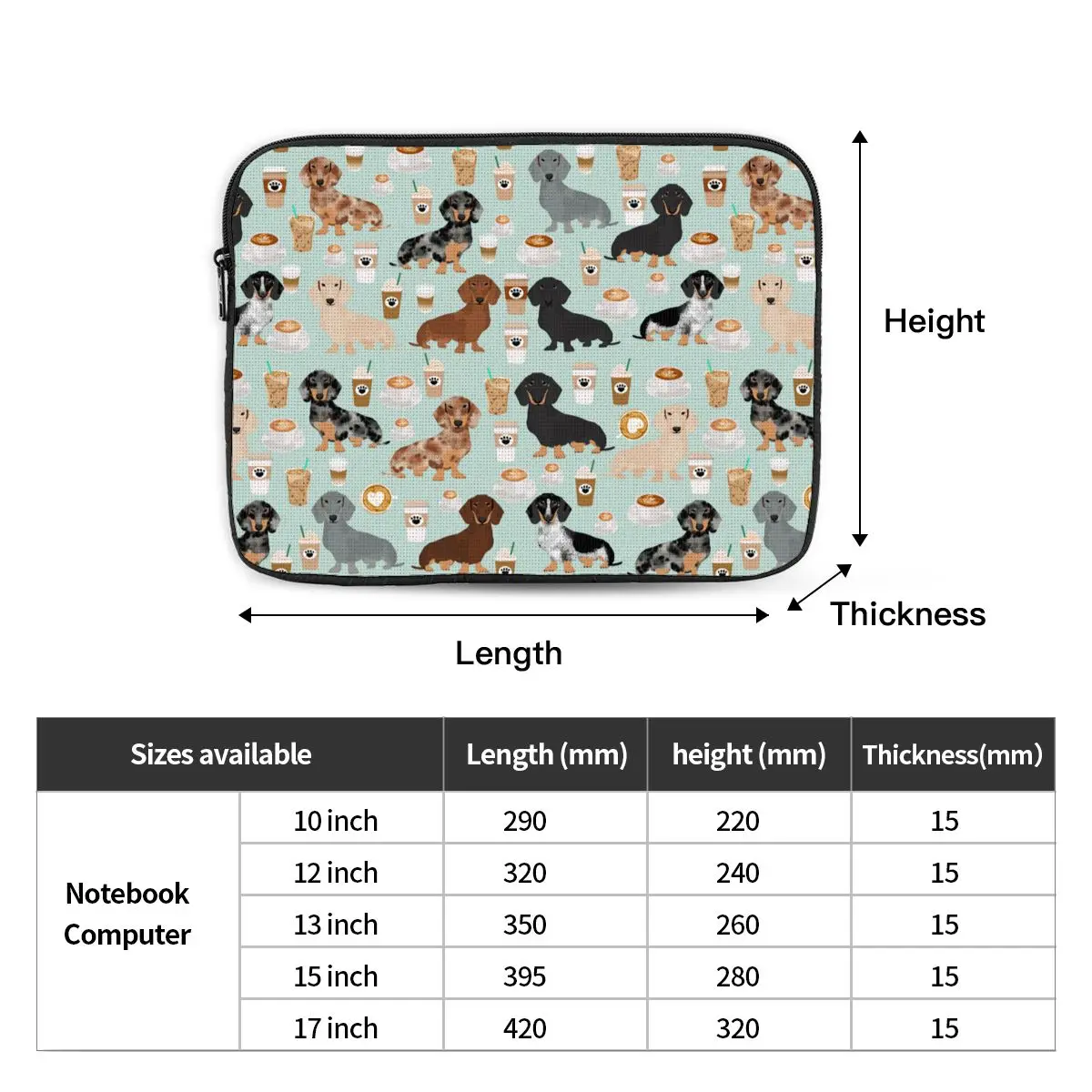 Shockproof Case 12 13 15 17 Inch Dachshund Dogs Coffee Laptop Sleeve Case Animal Notebook Bag Case